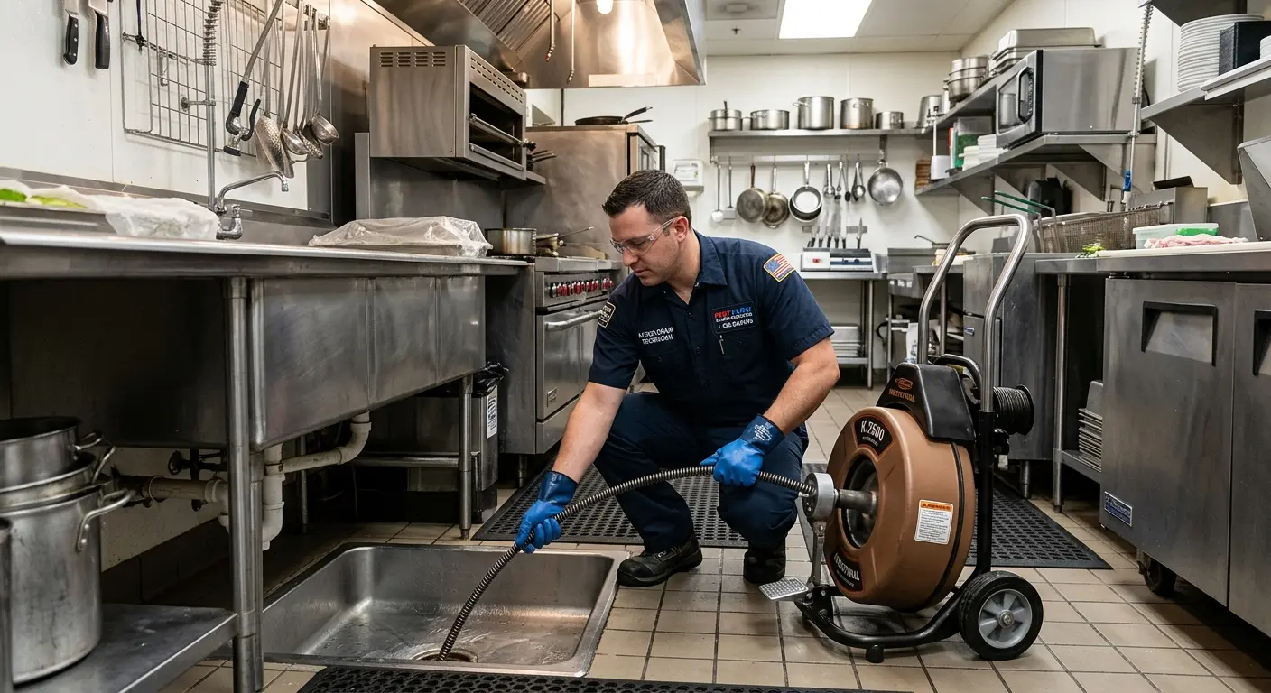 Commercial drain cleaning service in a restaurant kitchen in Richland
